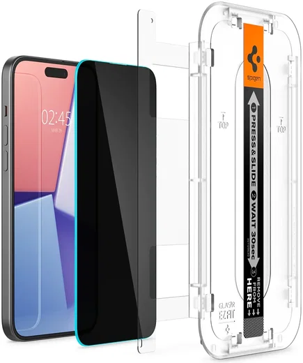 Spigen EZ Fit Glas.tR Apple iPhone 16 / 15 Privacy Glass (2-Pack) afbeelding 12