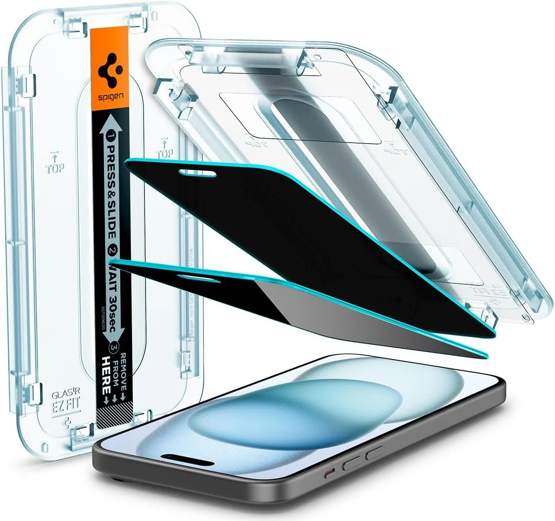 Spigen EZ Fit Glas.tR Apple iPhone 16 / 15 Privacy Glass (2-Pack) afbeelding 1