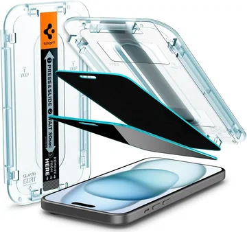Spigen EZ Fit Glas.tR Apple iPhone 16 / 15 Privacy Glass (2-Pack)