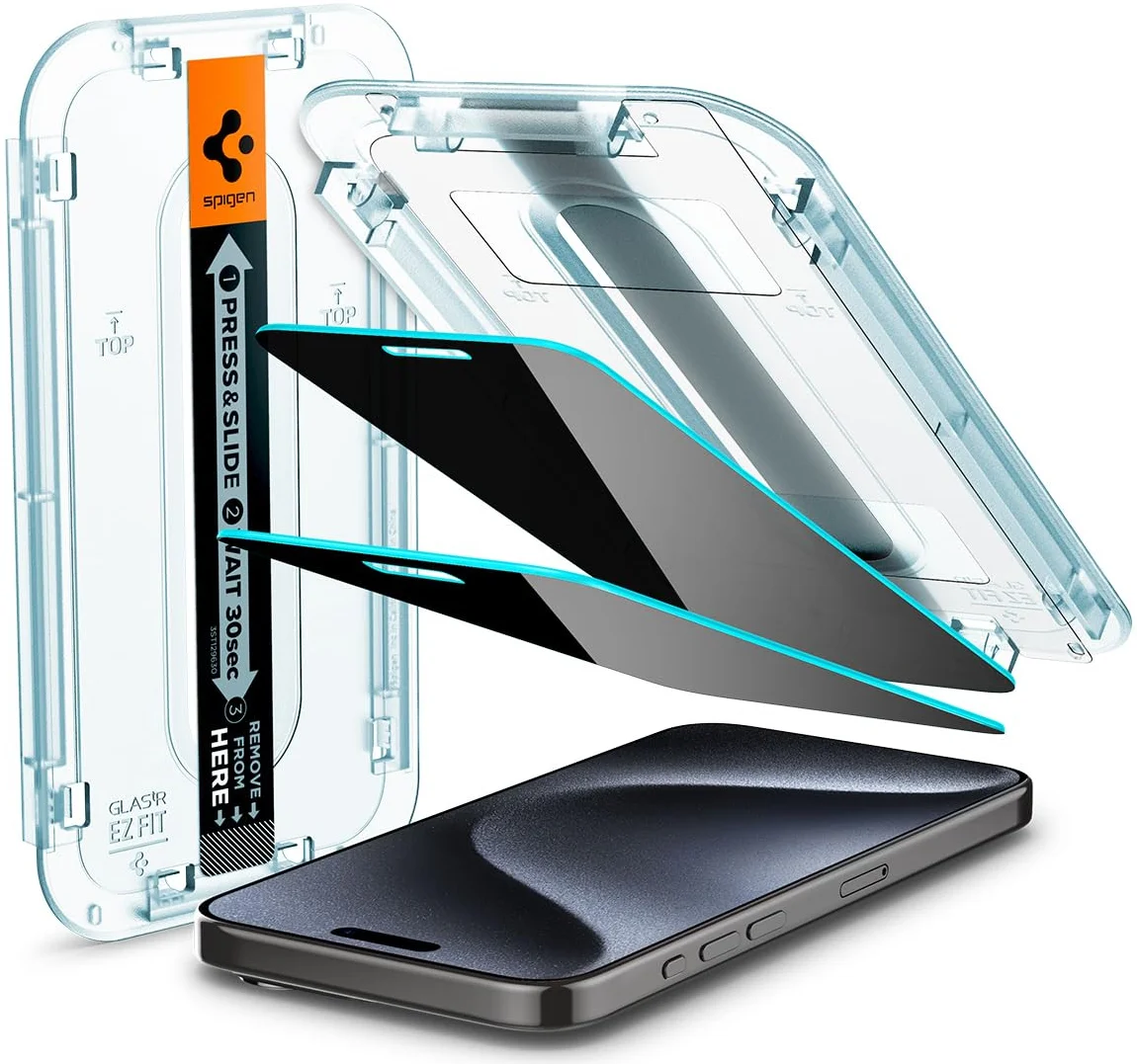 Spigen EZ Fit Glas.tR Apple iPhone 15 Pro Privacy Glass (2-Pack) afbeelding 1