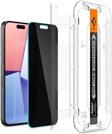 Spigen EZ Fit Glas.tR Apple iPhone 15 Pro Privacy Glass (2-Pack) afbeelding 14