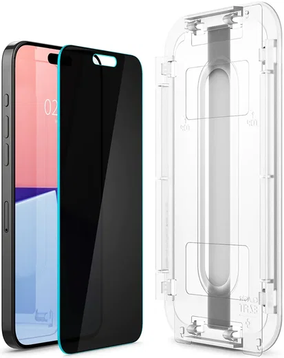 Spigen EZ Fit Glas.tR Apple iPhone 15 Pro Privacy Glass (2-Pack) afbeelding 15