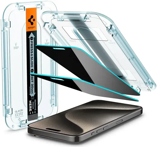 Spigen EZ Fit Glas.tR Apple iPhone 15 Pro Max Privacy Glass (2-Pack) afbeelding 1