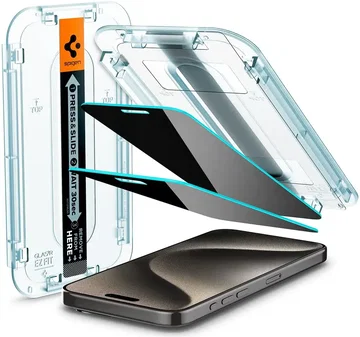 Spigen EZ Fit Glas.tR Apple iPhone 15 Pro Max Privacy Glass (2-Pack)