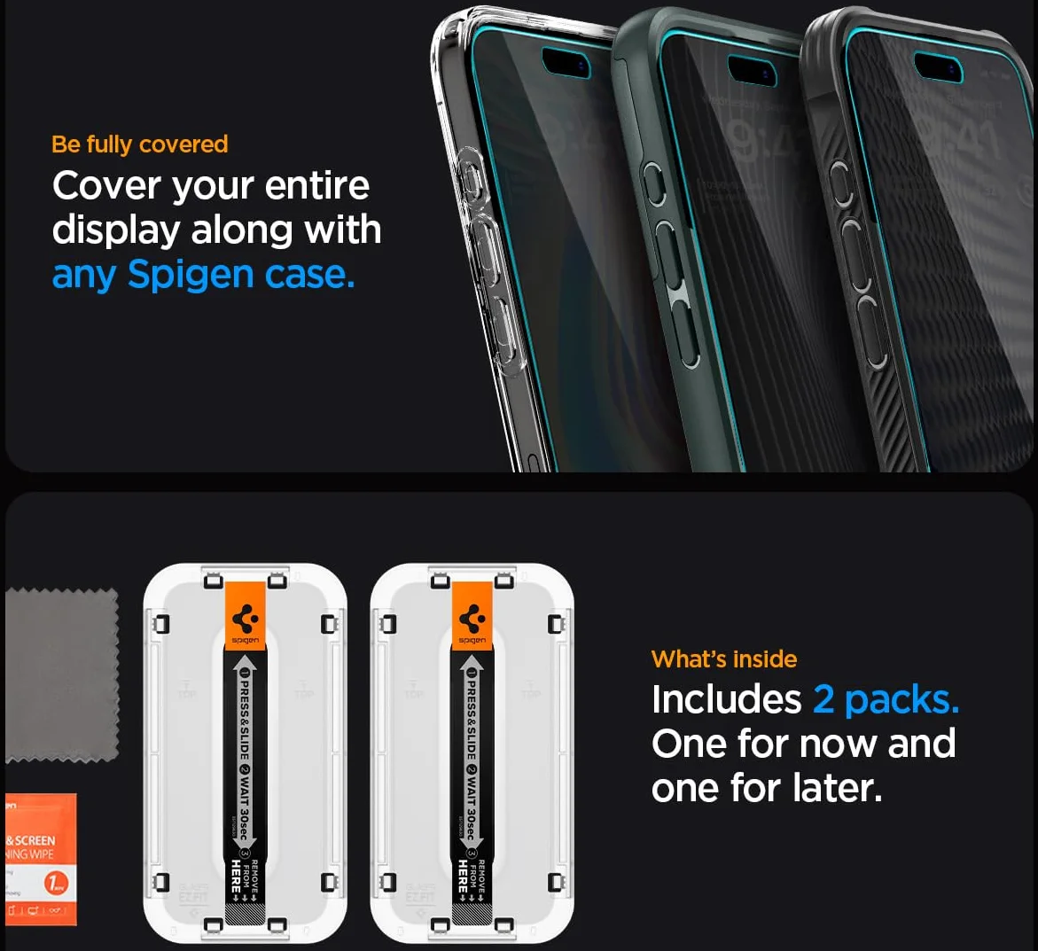 Spigen EZ Fit Glas.tR Apple iPhone 15 Pro Max Privacy Glass (2-Pack) afbeelding 7