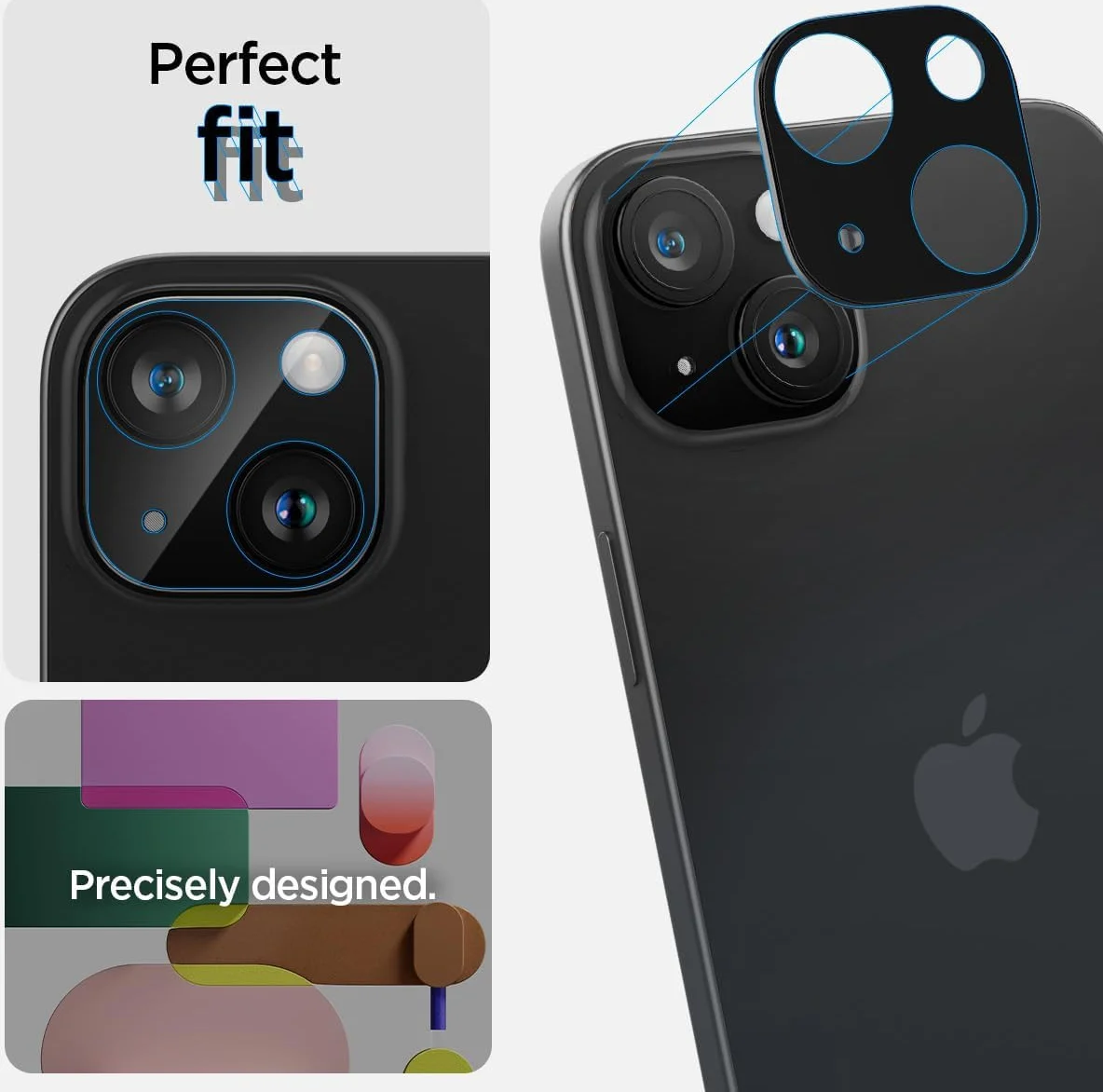 Spigen Optik iPhone 15 / 15 Plus Camera Lens Protector Zwart (2-Pack) afbeelding 4