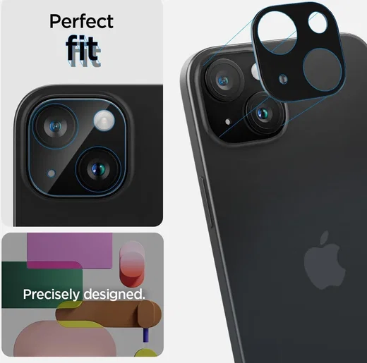 Spigen Optik iPhone 15 / 15 Plus Camera Lens Protector Zwart (2-Pack) afbeelding 4