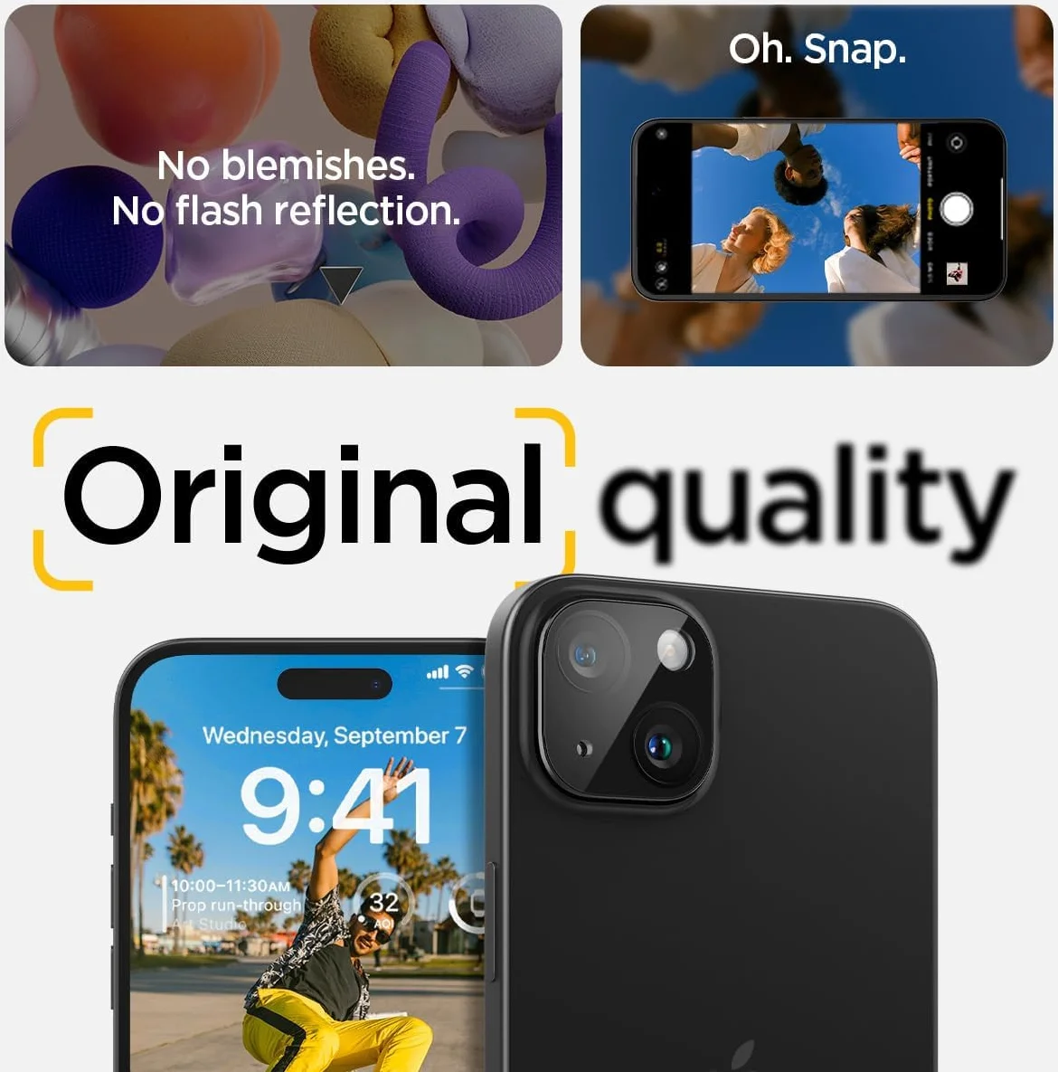 Spigen Optik iPhone 15 / 15 Plus Camera Lens Protector Zwart (2-Pack) afbeelding 5