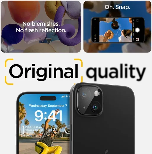 Spigen Optik iPhone 15 / 15 Plus Camera Lens Protector Zwart (2-Pack) afbeelding 5