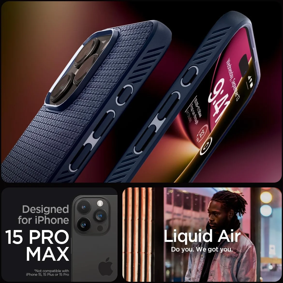 Spigen Liquid Air Apple iPhone 15 Pro Max Hoesje Back Cover Blauw afbeelding 8