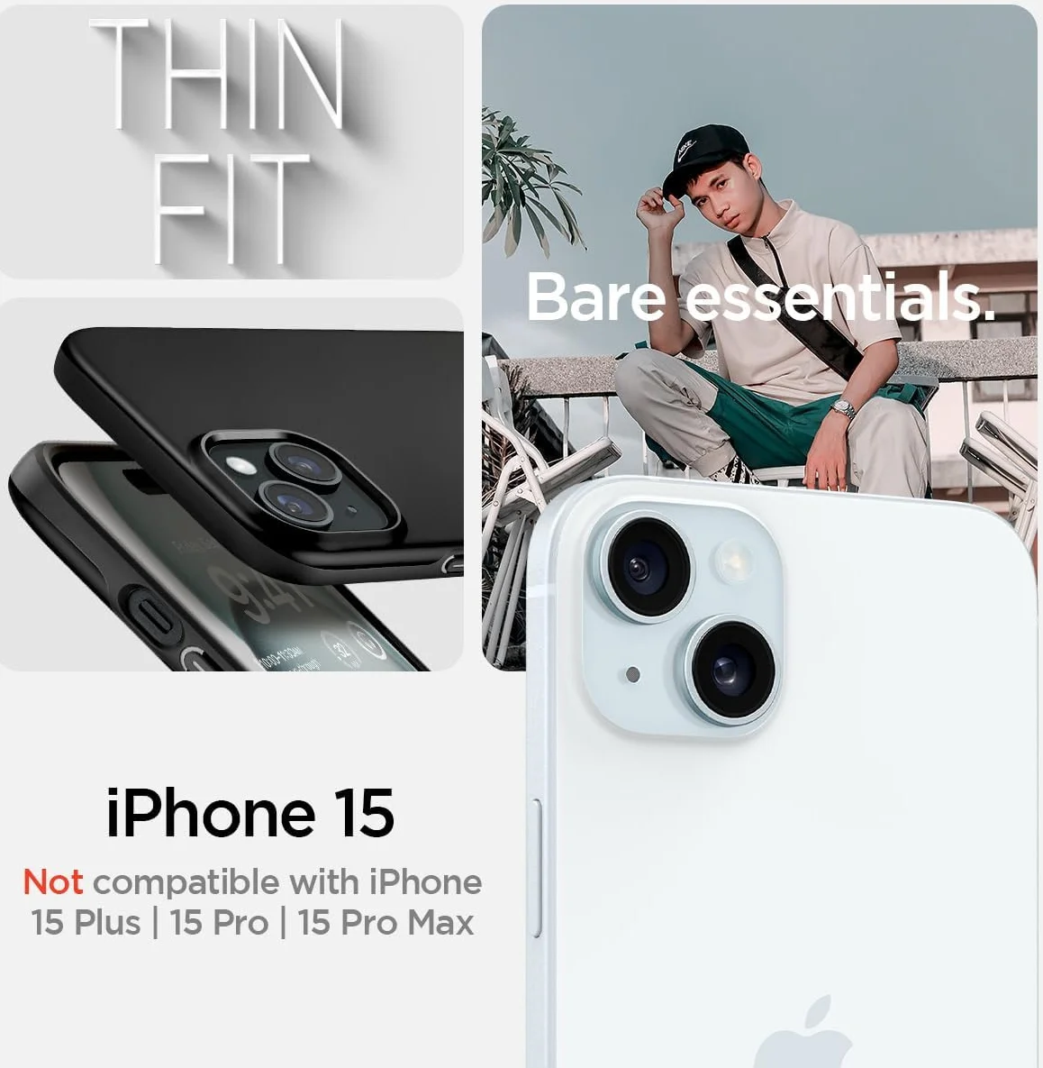Spigen Thin Fit Apple iPhone 15 Hoesje Back Cover Zwart afbeelding 7