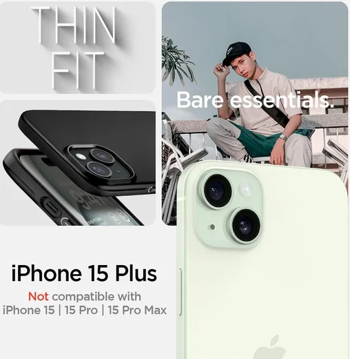 Spigen Thin Fit Apple iPhone 15 Plus Hoesje Back Cover Zwart afbeelding 8
