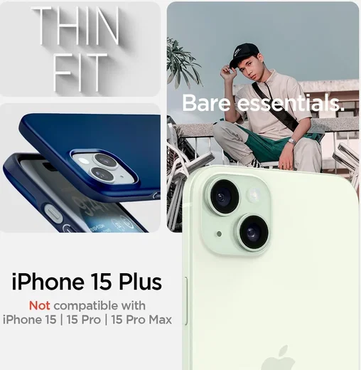 Spigen Thin Fit Apple iPhone 15 Plus Hoesje Back Cover Blauw afbeelding 8