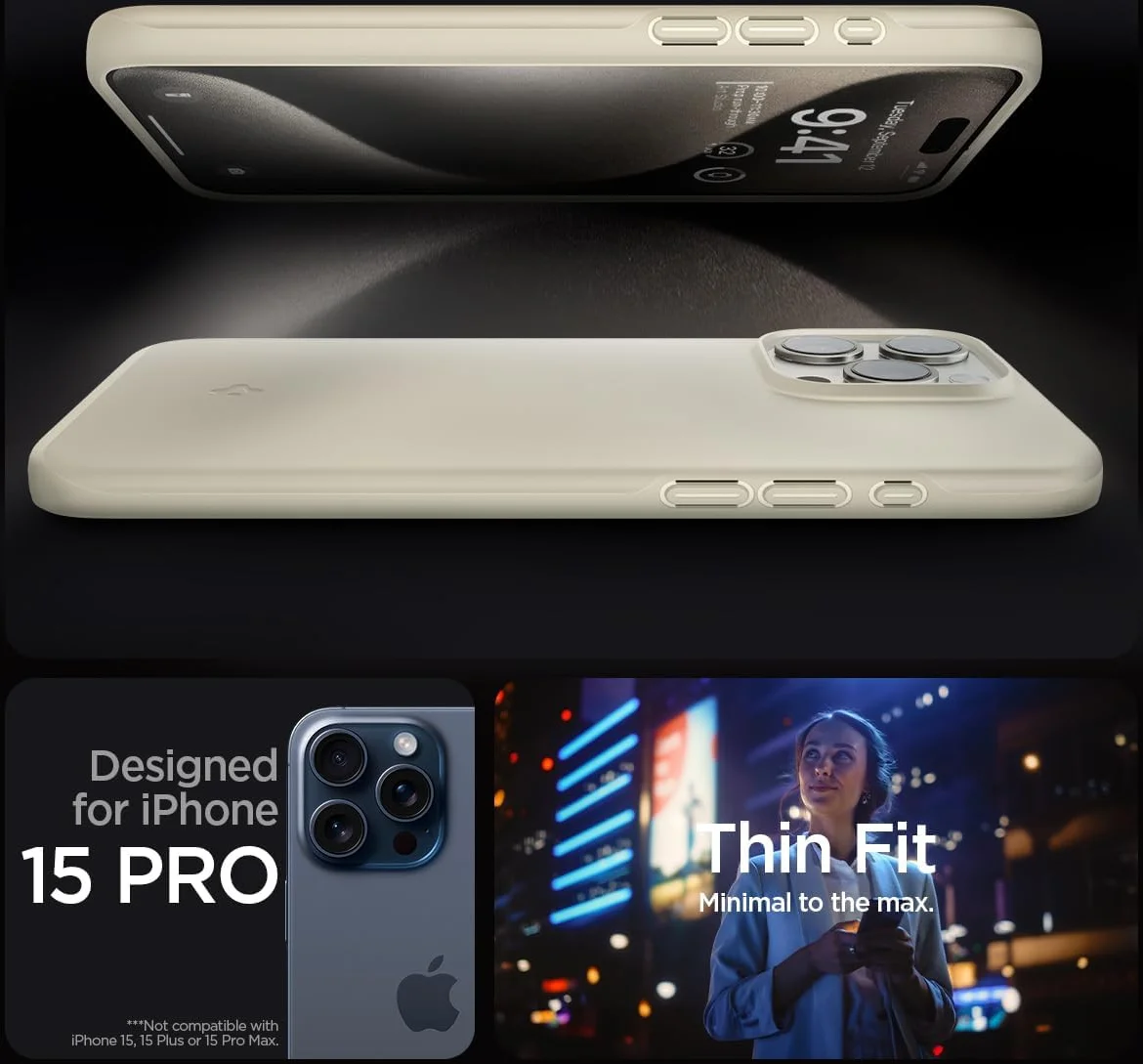 Spigen Thin Fit Apple iPhone 15 Pro Hoesje Back Cover Beige afbeelding 8