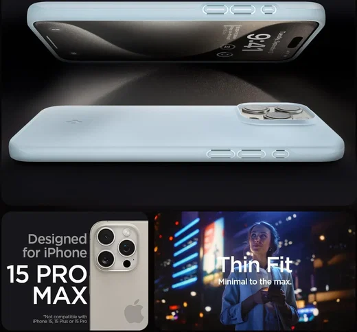 Spigen Thin Fit Apple iPhone 15 Pro Max Hoesje Back Cover Blauw afbeelding 8