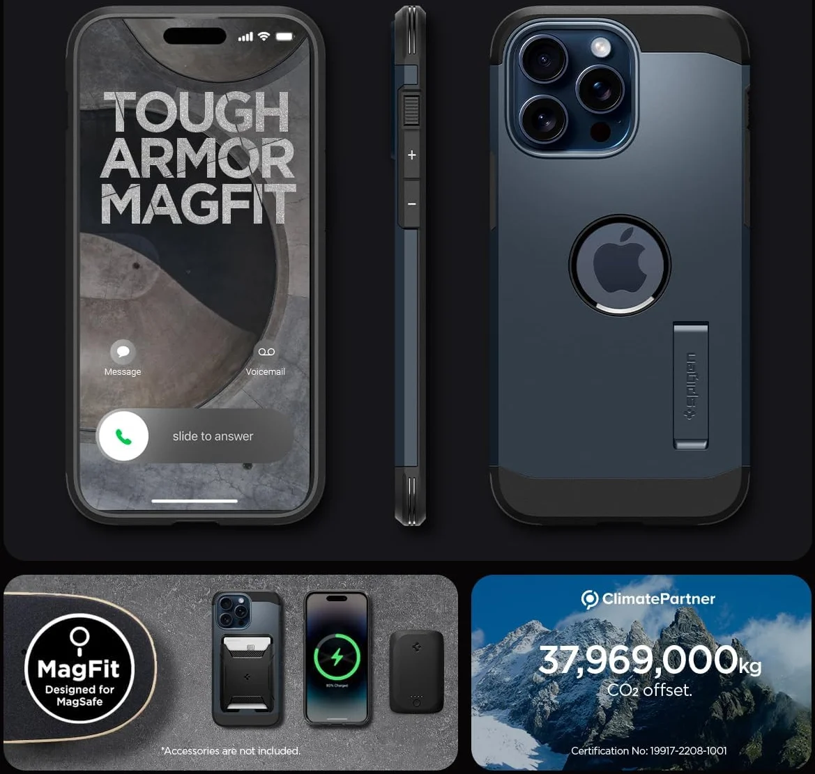 Spigen Tough Armor MagSafe Apple iPhone 15 Pro Hoesje Metal Slate afbeelding 8