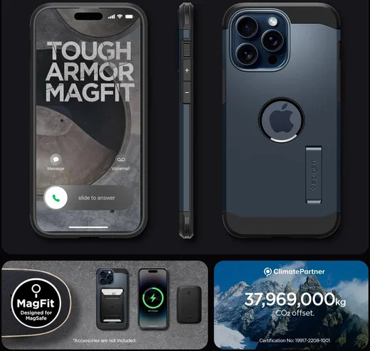 Spigen Tough Armor MagSafe Apple iPhone 15 Pro Hoesje Metal Slate afbeelding 8