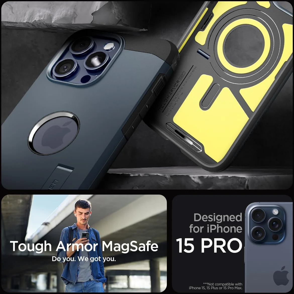 Spigen Tough Armor MagSafe Apple iPhone 15 Pro Hoesje Metal Slate afbeelding 9