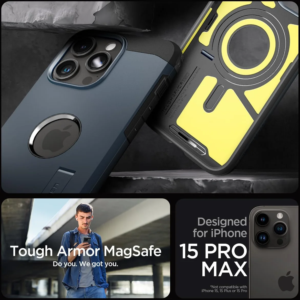 Spigen Tough Armor MagSafe Apple iPhone 15 Pro Max Hoesje Metal Slate afbeelding 2
