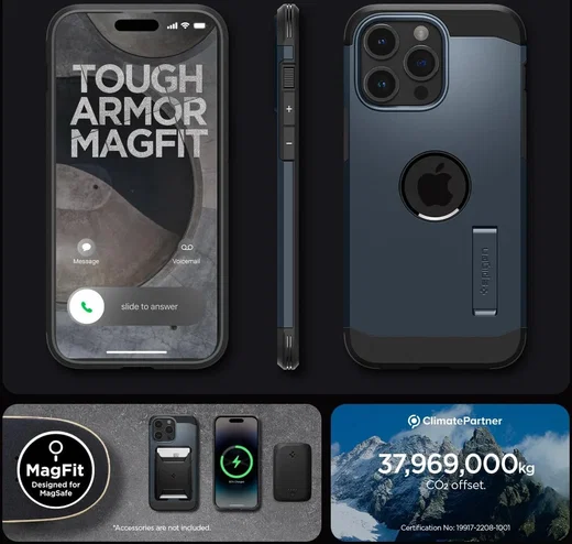 Spigen Tough Armor MagSafe Apple iPhone 15 Pro Max Hoesje Metal Slate afbeelding 8
