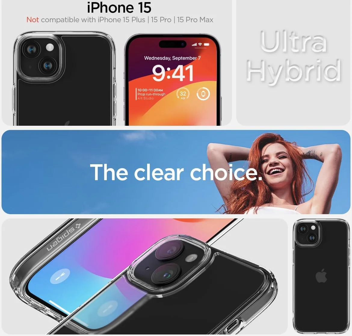 Spigen Ultra Hybrid Apple iPhone 15 Hoesje Back Cover Transparant afbeelding 2