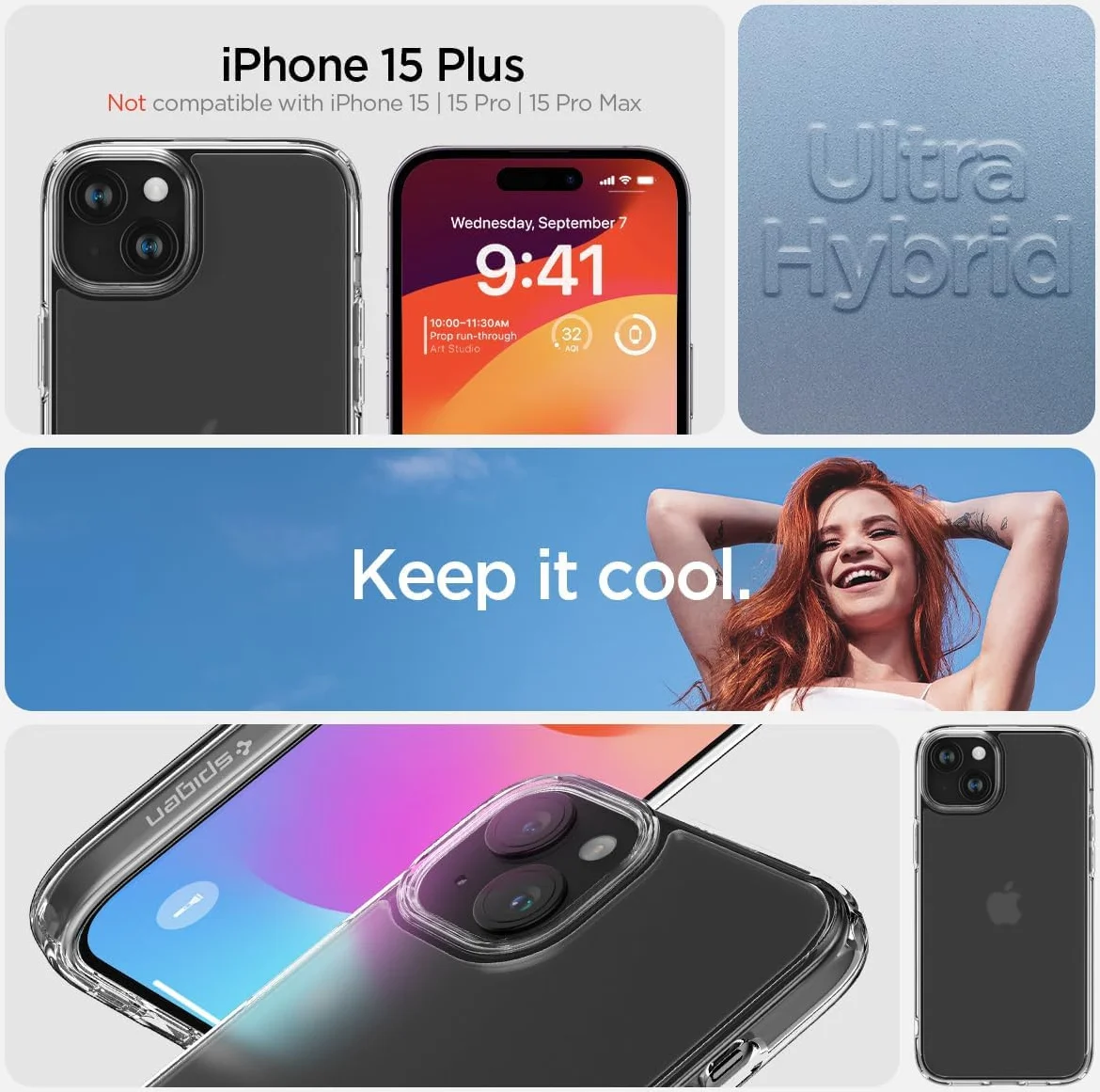 Spigen Ultra Hybrid Apple iPhone 15 Plus Hoesje Back Cover Frost Clear afbeelding 5