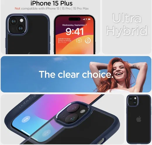 Spigen Ultra Hybrid Apple iPhone 15 Plus Hoesje Back Cover Blauw afbeelding 3