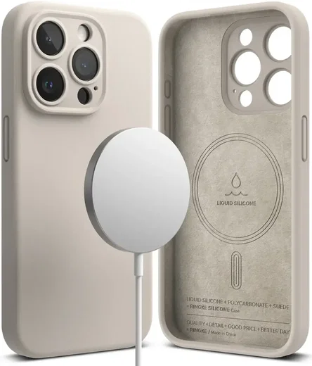 Ringke Silicone Apple iPhone 15 Pro Max Hoesje MagSafe Beige afbeelding 1