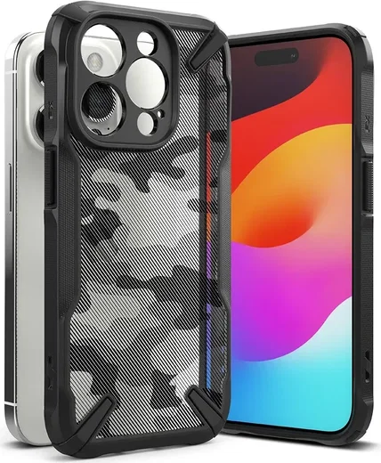 Ringke Fusion X Apple iPhone 15 Pro Hoesje Back Cover Camo Zwart afbeelding 1