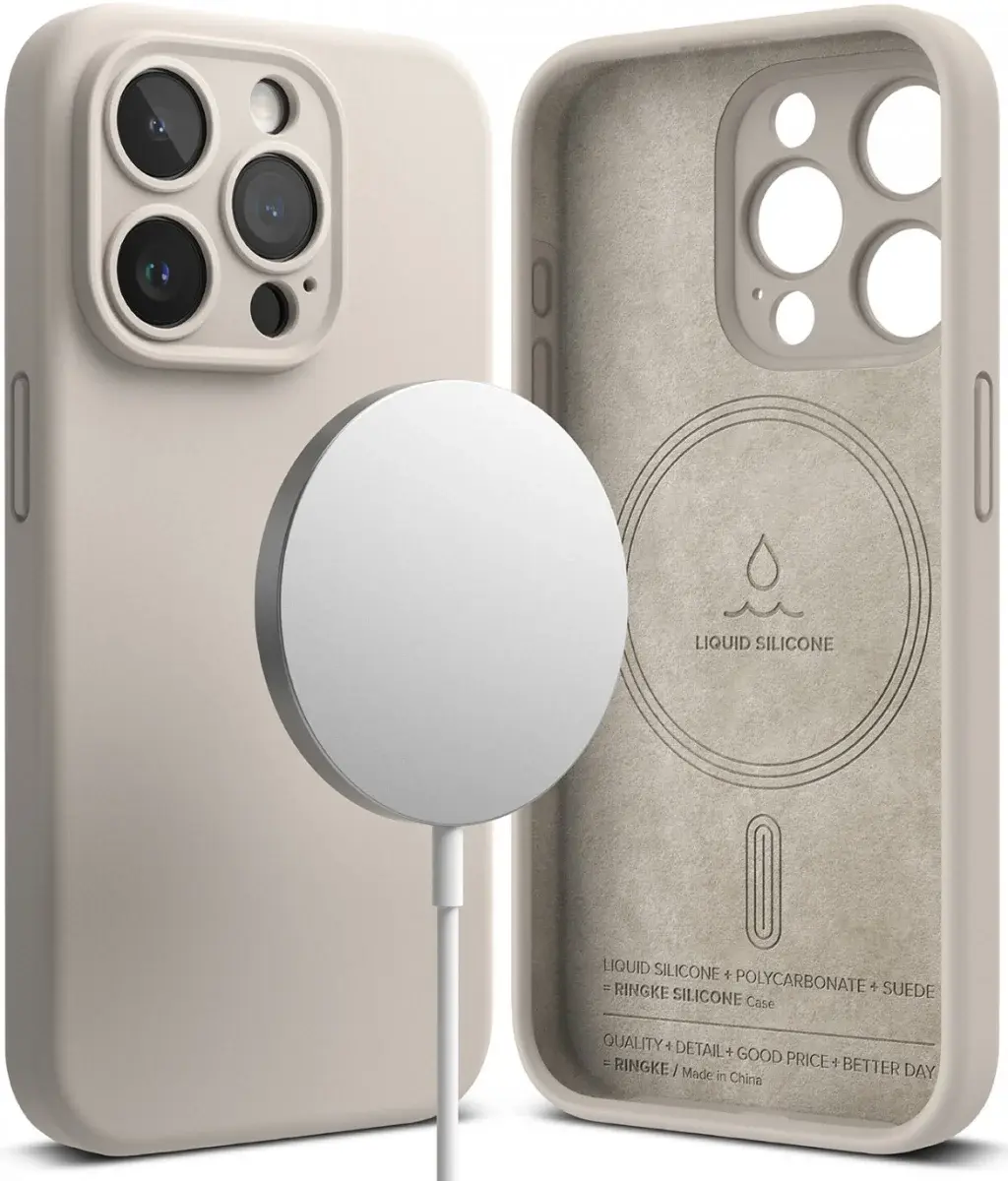 Ringke Silicone Apple iPhone 15 Pro Hoesje Back Cover MagSafe Beige afbeelding 1