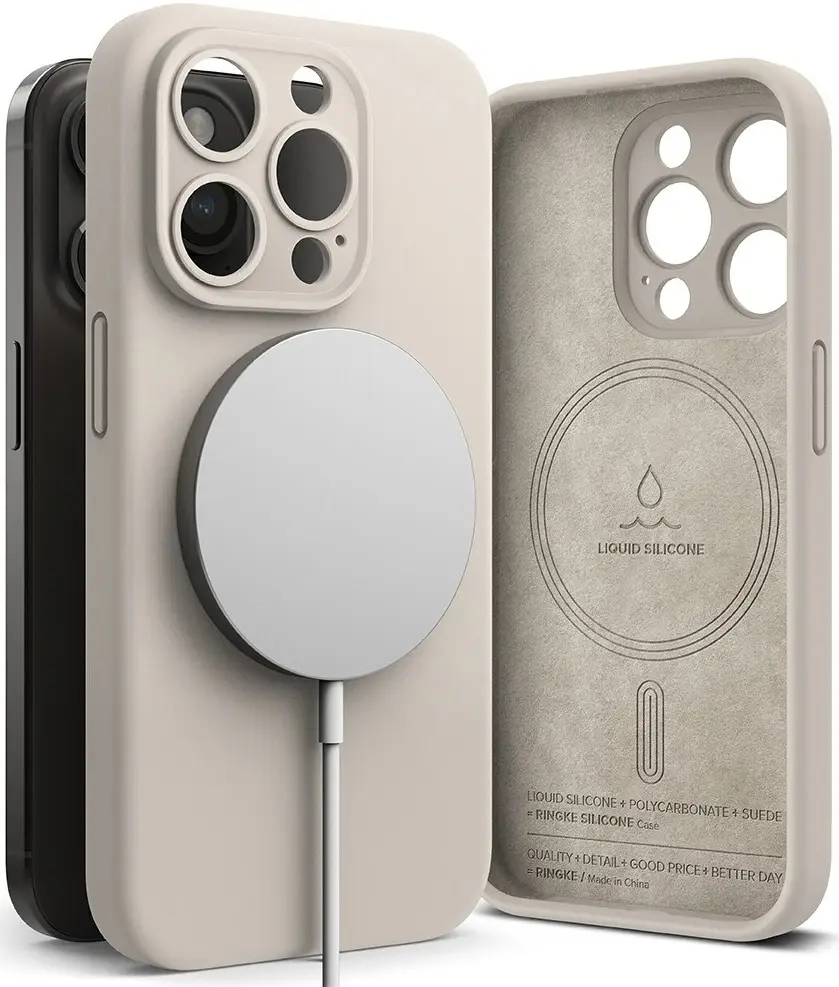 Ringke Silicone Apple iPhone 15 Pro Hoesje Back Cover MagSafe Beige afbeelding 15