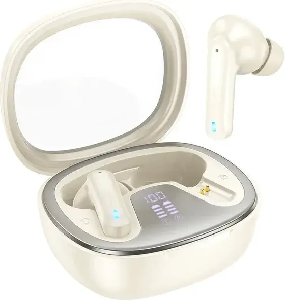Hoco EQ6 Draadloze Oortjes Bluetooth 5.3 Met Display Beige afbeelding 1