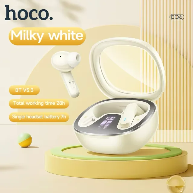 Hoco EQ6 Draadloze Oortjes Bluetooth 5.3 Met Display Beige afbeelding 2