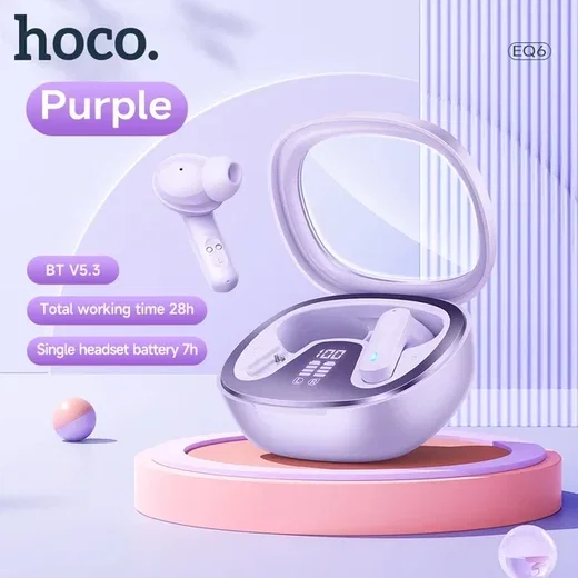 Hoco EQ6 Draadloze Oortjes Bluetooth 5.3 Met Display Paars afbeelding 2