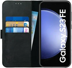 Rosso Deluxe Samsung Galaxy S23 FE Hoesje Echt Leer Book Case Zwart afbeelding