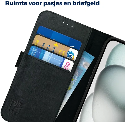 Rosso Deluxe Samsung Galaxy S23 FE Hoesje Echt Leer Book Case Zwart afbeelding 5