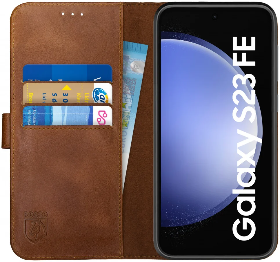 Rosso Deluxe Samsung Galaxy S23 FE Hoesje Echt Leer Book Case Bruin afbeelding 1