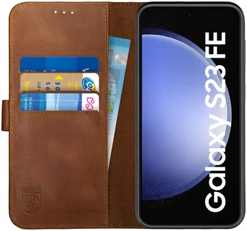 Rosso Deluxe Samsung Galaxy S23 FE Hoesje Echt Leer Book Case Bruin