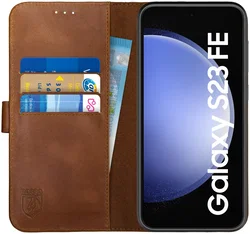 Rosso Deluxe Samsung Galaxy S23 FE Hoesje Echt Leer Book Case Bruin afbeelding