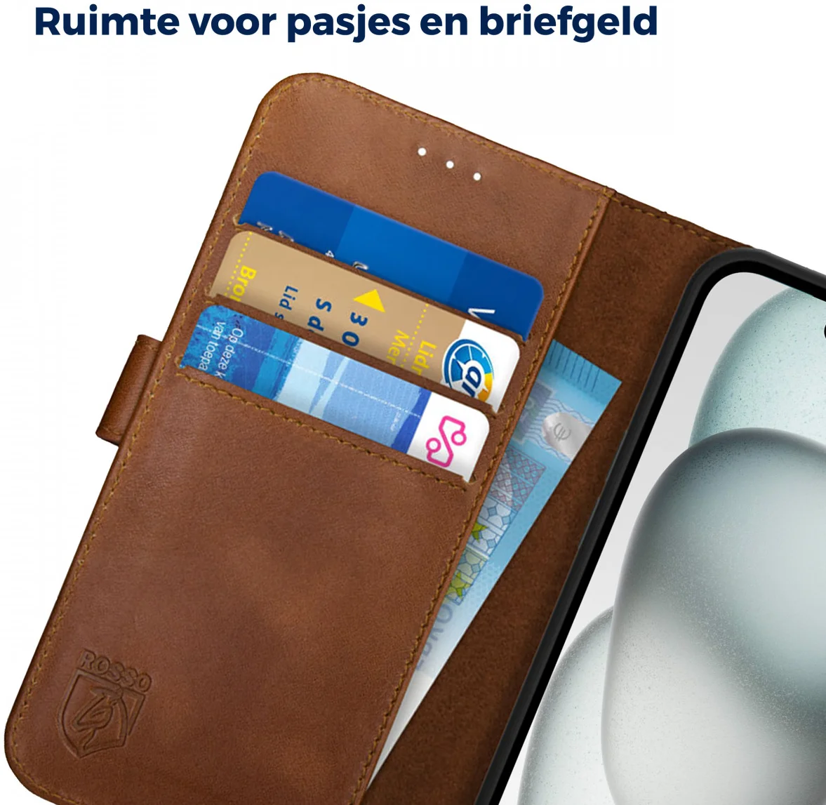 Rosso Deluxe Samsung Galaxy S23 FE Hoesje Echt Leer Book Case Bruin afbeelding 7