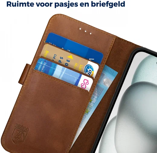 Rosso Deluxe Samsung Galaxy S23 FE Hoesje Echt Leer Book Case Bruin afbeelding 7
