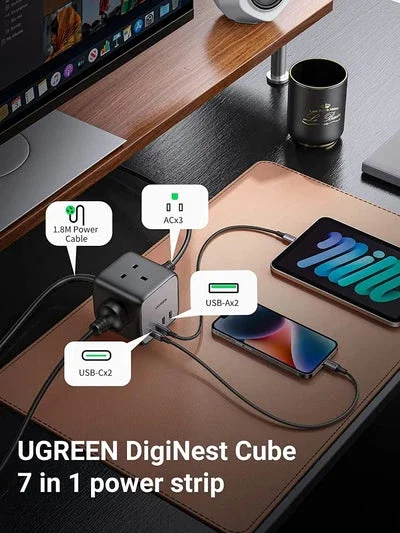 UGREEN DigiNest Cube 7-in-1 Power Adapter 65W 3x AC/2x USB-C 2x USB-A afbeelding 8