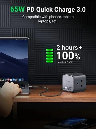 UGREEN DigiNest Cube 7-in-1 Power Adapter 65W 3x AC/2x USB-C 2x USB-A afbeelding 9