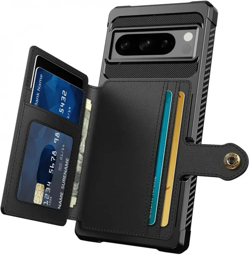 Google Pixel 8 Pro 3 in 1 Back Cover Portemonnee Hoesje Zwart afbeelding 1