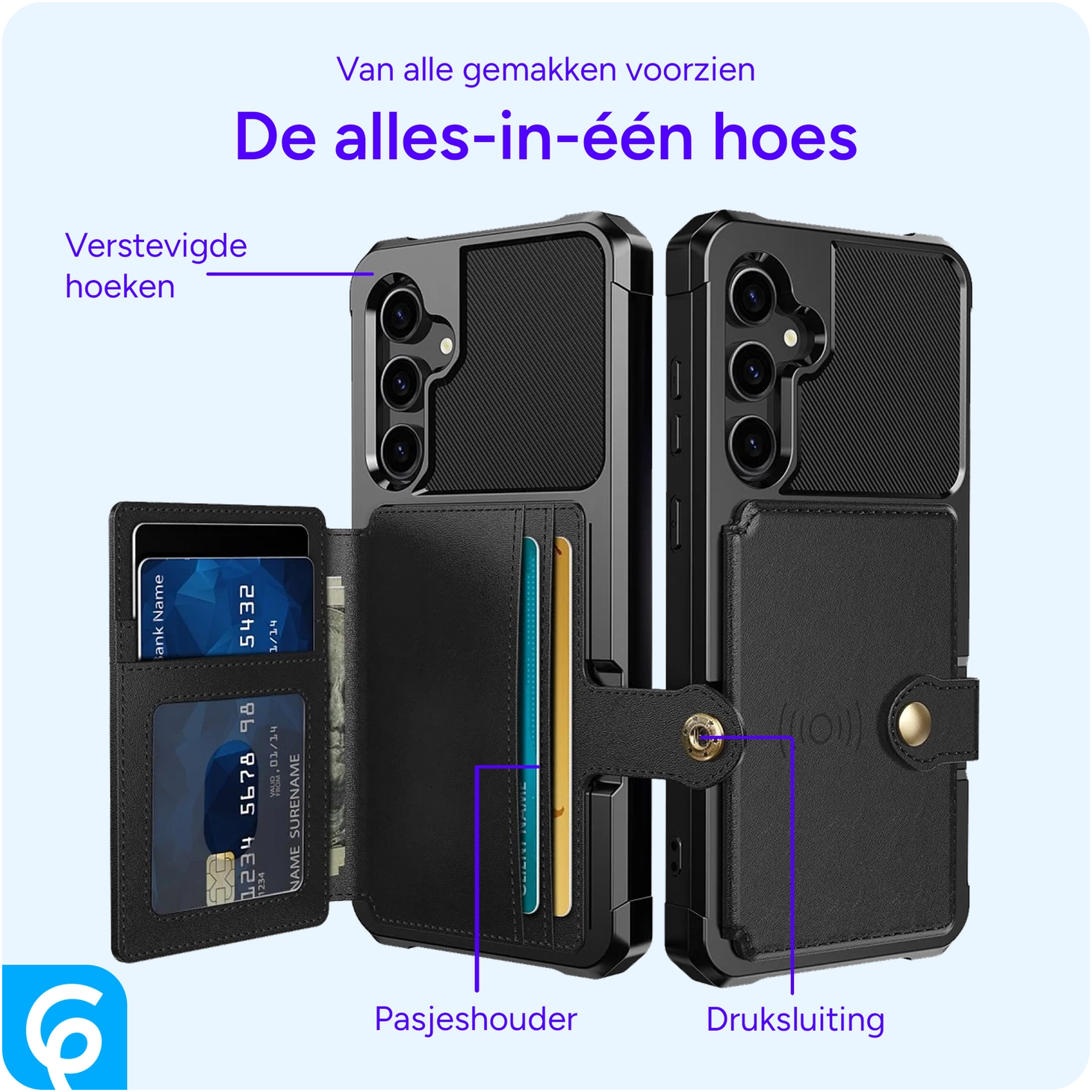 Samsung Galaxy S23 FE 3 in 1 Back Cover Portemonnee Hoesje Zwart afbeelding 9