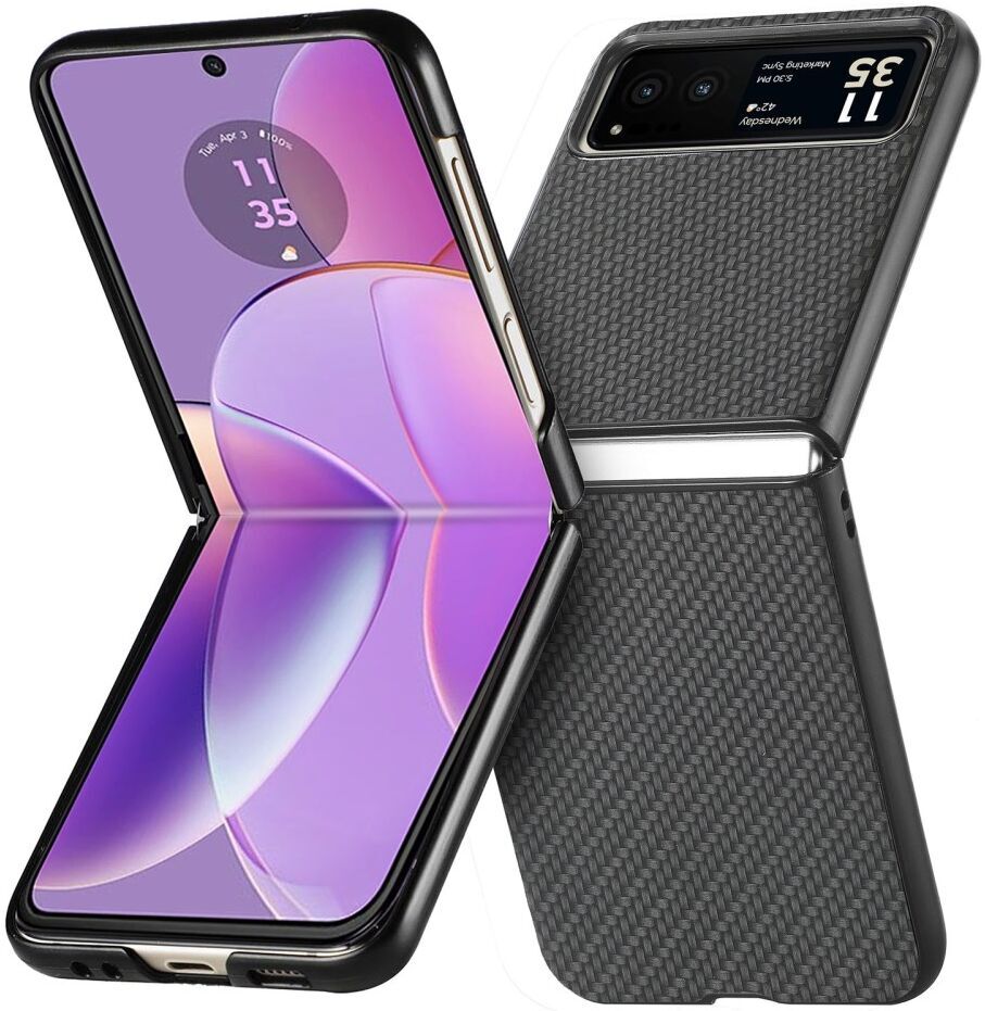 Motorola Razr 40 Hoesje Carbon Fiber Super Thin Fold Cover Zwart afbeelding 1