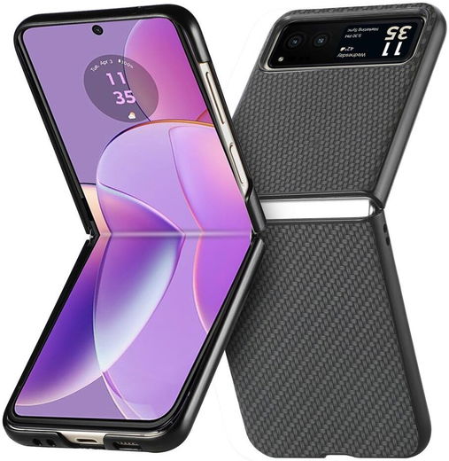 Motorola Razr 40 Hoesje Carbon Fiber Super Thin Fold Cover Zwart afbeelding 1