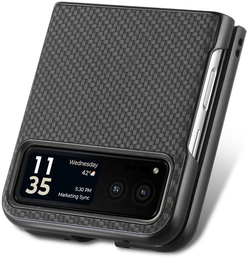 Motorola Razr 40 Hoesje Carbon Fiber Super Thin Fold Cover Zwart afbeelding 14