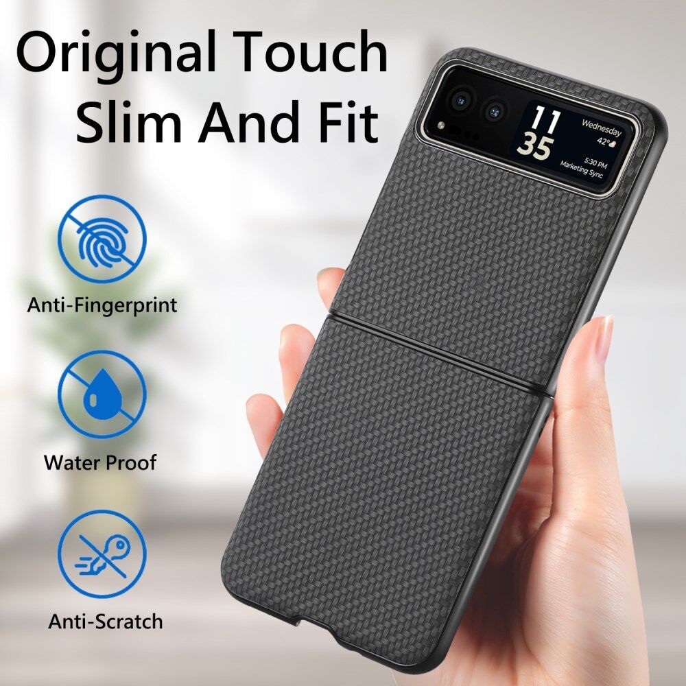 Motorola Razr 40 Hoesje Carbon Fiber Super Thin Fold Cover Zwart afbeelding 4