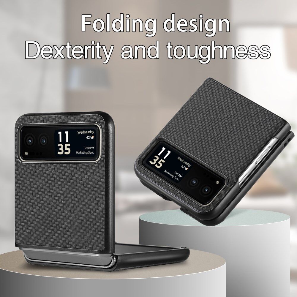 Motorola Razr 40 Hoesje Carbon Fiber Super Thin Fold Cover Zwart afbeelding 5